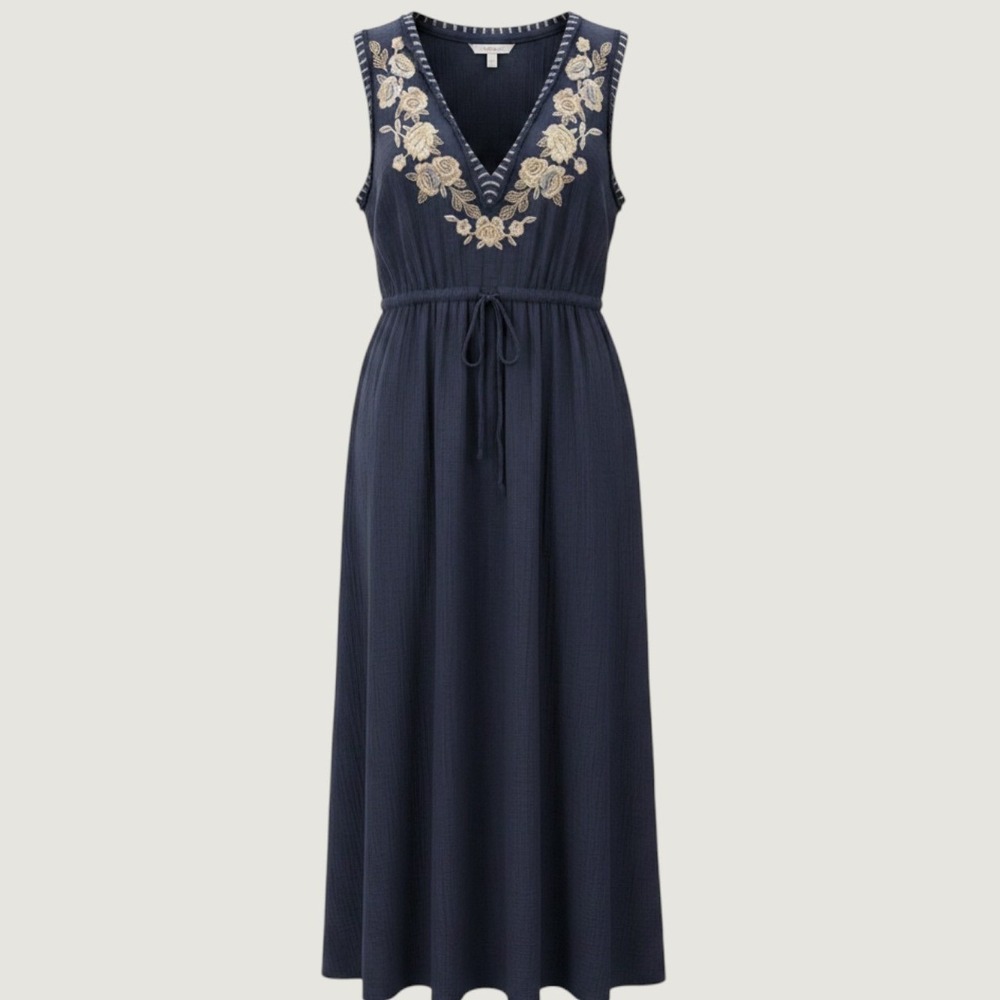 Johnny Was Amapola Gauze XS Midi Dress Blue Floral Embroidered Boho Beach $225